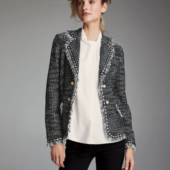 Misook Jackets & Blazers - Misook Black & White Frayed Edge Tweed Open Front Jacket Size M